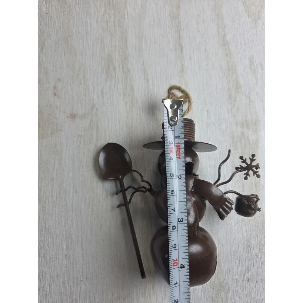 Rustic Brown Metal Snowman Jingle Bell Ornament Primitive Cottagecore Holiday